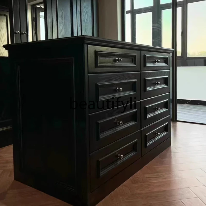 

American Style Solid Wood Black Open Center Cabinet for Cloakroom, Jewelry Store Storage Double-Sided Home Display Cabinet