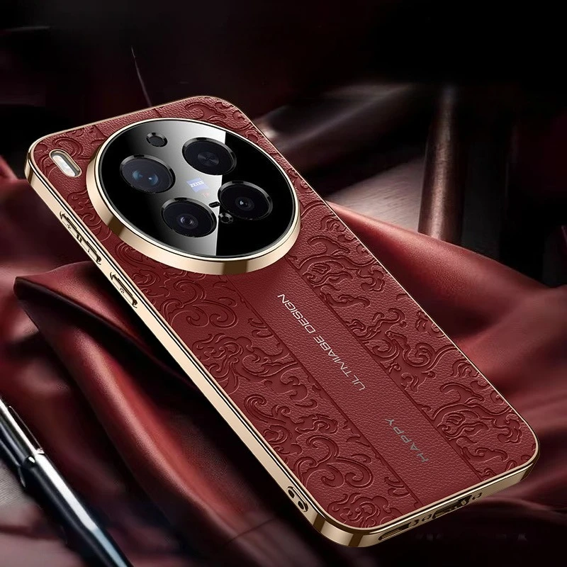 

Luxury Relief Leather Phone Cover for VIVO X300 Pro Plating Camera Lens Ptotection Hard Back Case Shell for VIVO X300Pro +