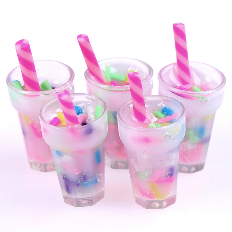 5Pcs Pretty Miniature Cream Drinks Bottles Model Kitchen Cup Shape Ornament