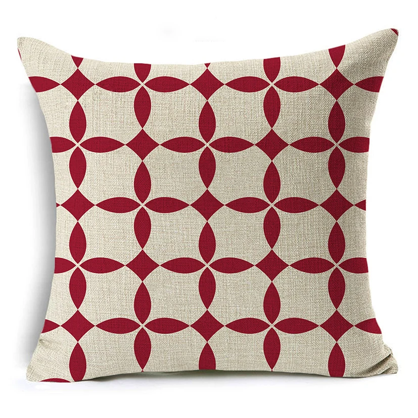 Red and White Geometry Cushion Cover 45x45cm Linen Decorative Pillow Cover Sofa Bed Pillow Case