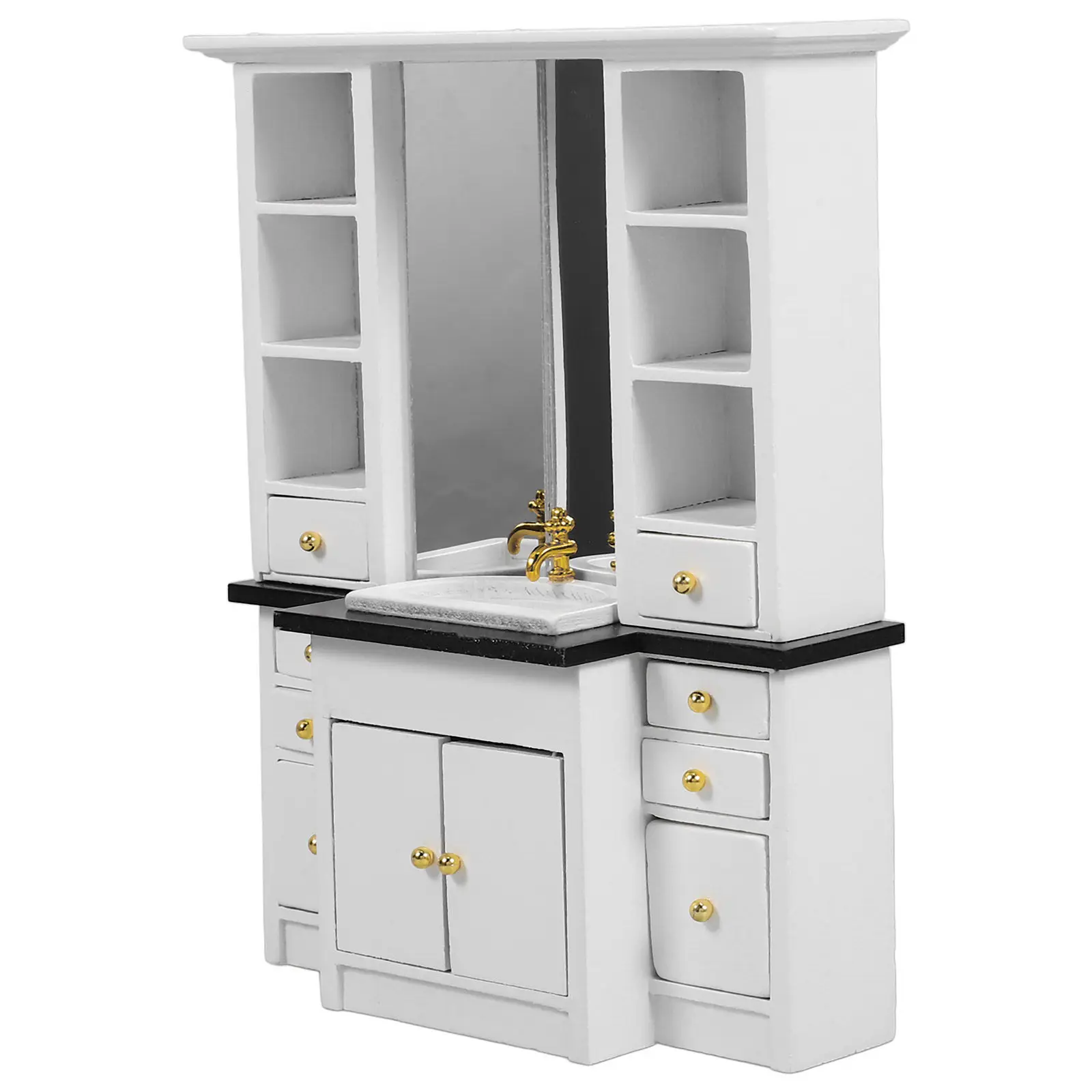 

Miniature Wooden Kitchen Sink Cabinet Vintage Style Realistic Furniture Mini House Decoration Bathroom Scene Ornament