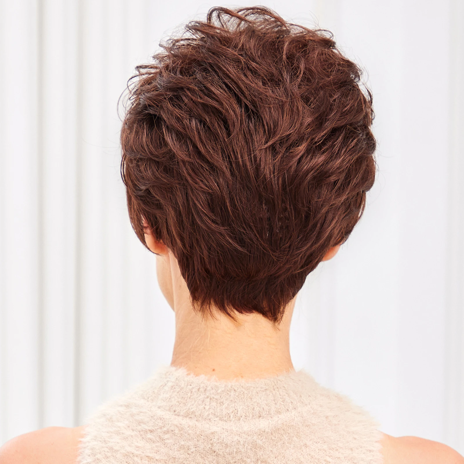 Short Brown Pixie Cut Wigs for Women With Bangs Human-hair Like Texture Straight Brown Hair Synthetic Replacement Wigs Daily Use