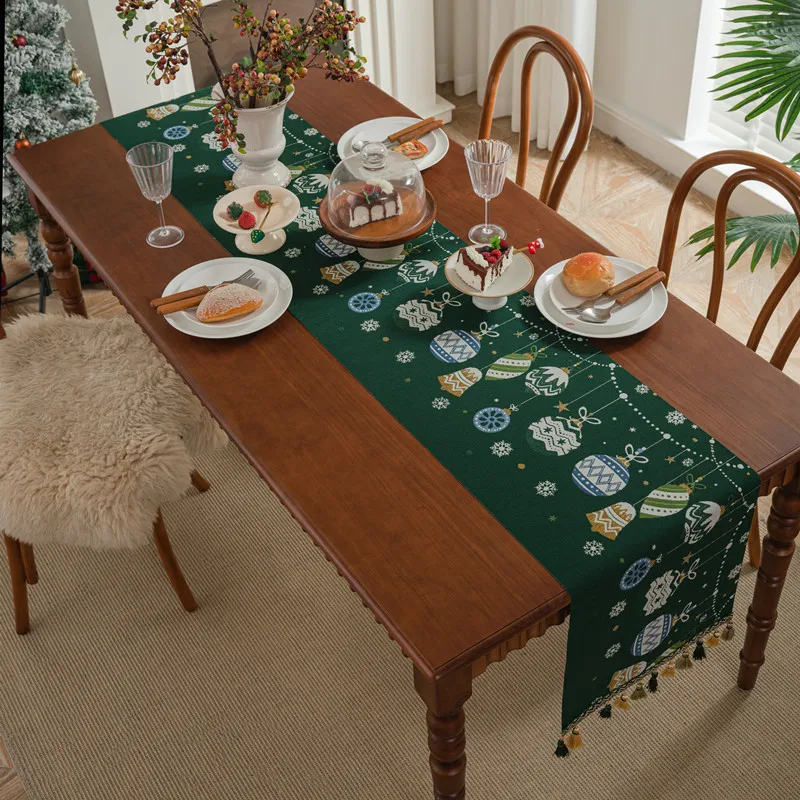 Table Runner Christmas Coffee Table Decor Luxury Home  Dining Table Decoration Accessories Embroidered with Hand-tassels