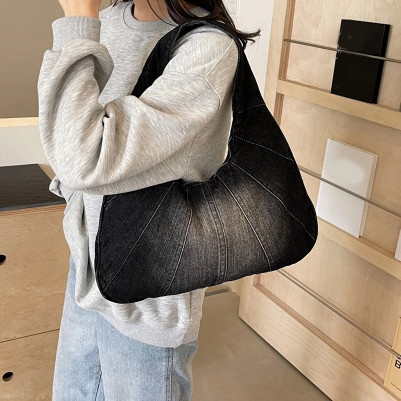 Bolso tela vaquera para mujer, bolso para axila estilo coreano, bolsos bolso hombro a juego, bolso compras