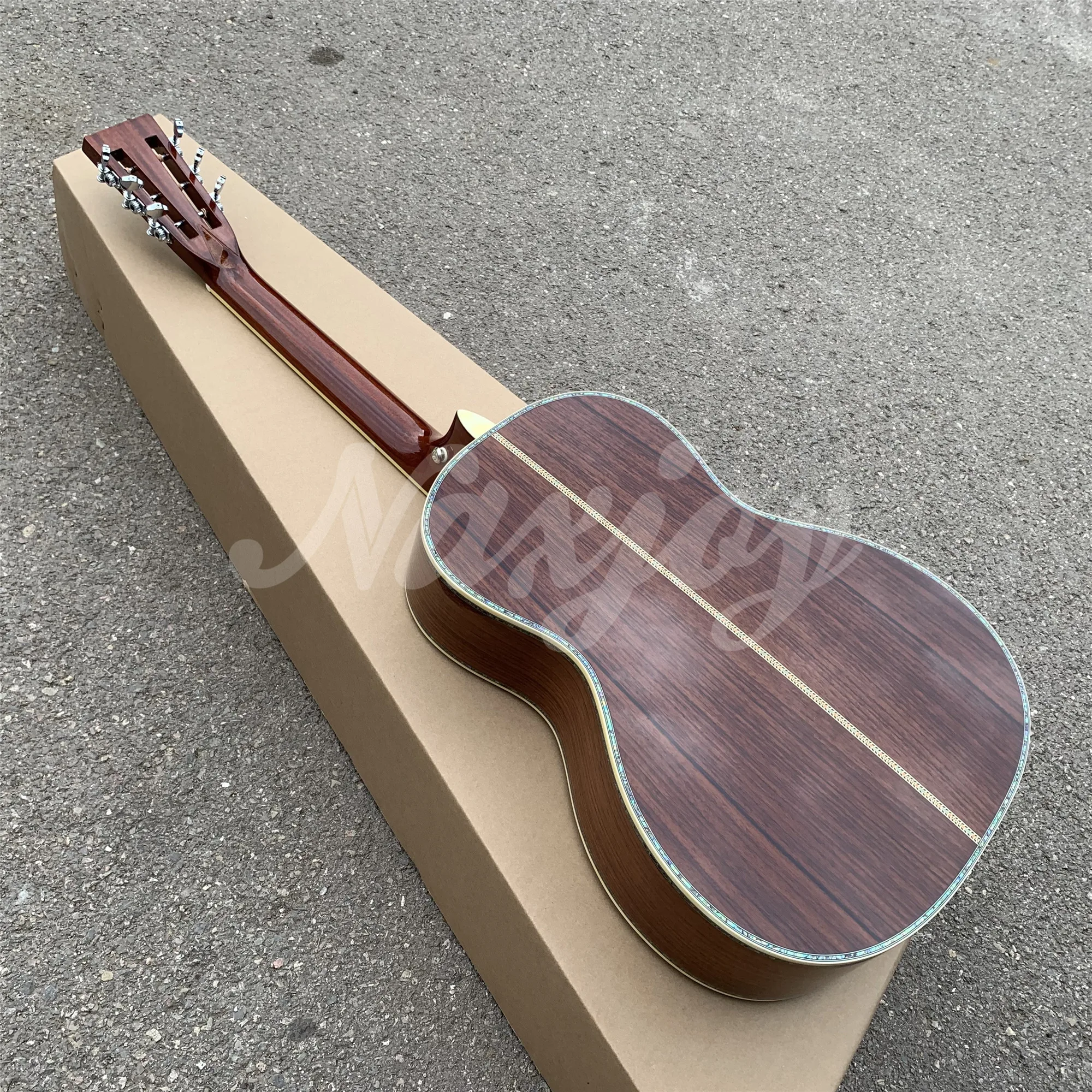 Custom 39 Inches Yellow Solid Spruce OOO Type Acoustic Guitar Abalone Flowers Inlays Ebony Fingerboard