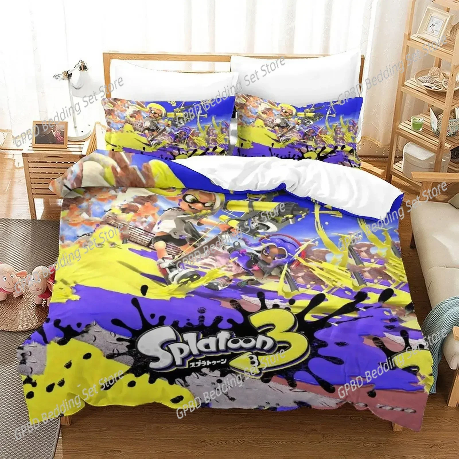 Splatoon 3 Bedding Set Boys Girls Twin Queen Size Duvet Cover Pillowcase Bed Boys Adult Fashion Home Textileextile