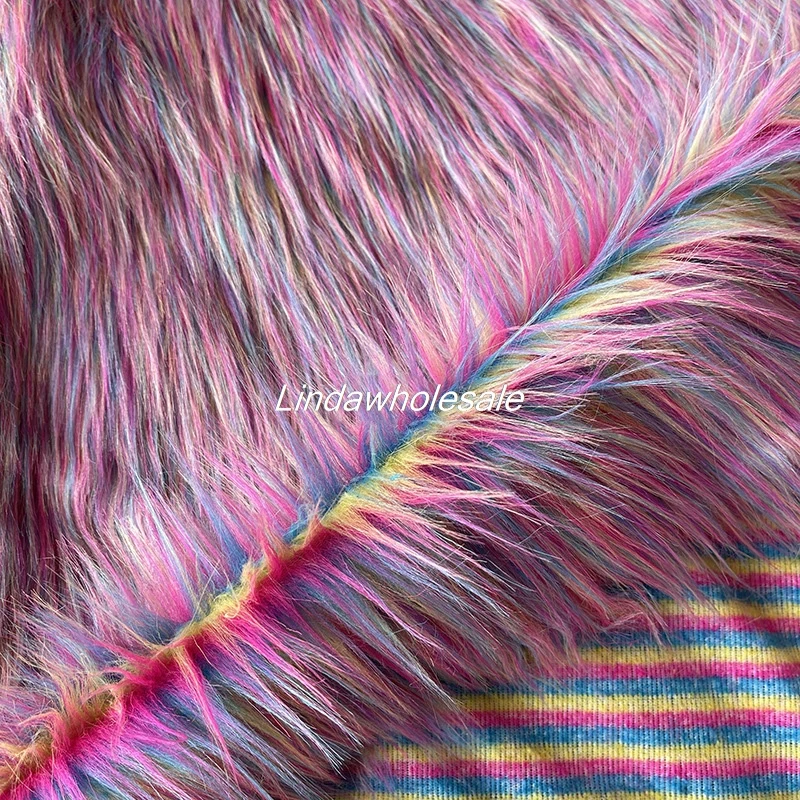 Rainbow jacquard plush fur,Toy handicraft materials,Multicolored jacquard faux fur fabric