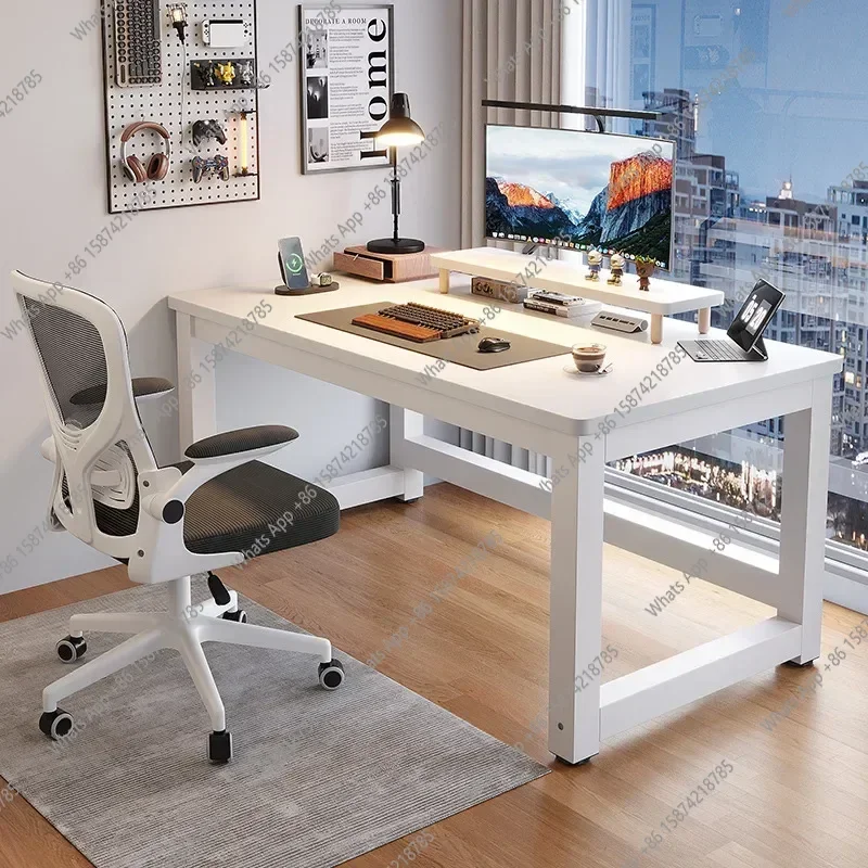 L-SM Space Saving Height Adjustabl Computer Desk Home Office Study Student Gaming Desk Sturdy Reinforced Dark Wood Compact Foldi