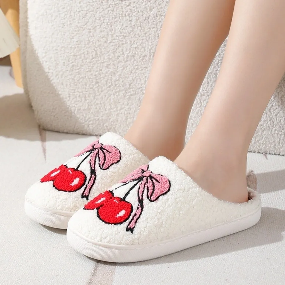 Cute Strawberry Fruit Plush Slippers Pineapple Cherry Winter Fluffy Slippers Warm Plush Soft Plush Slippers Couple