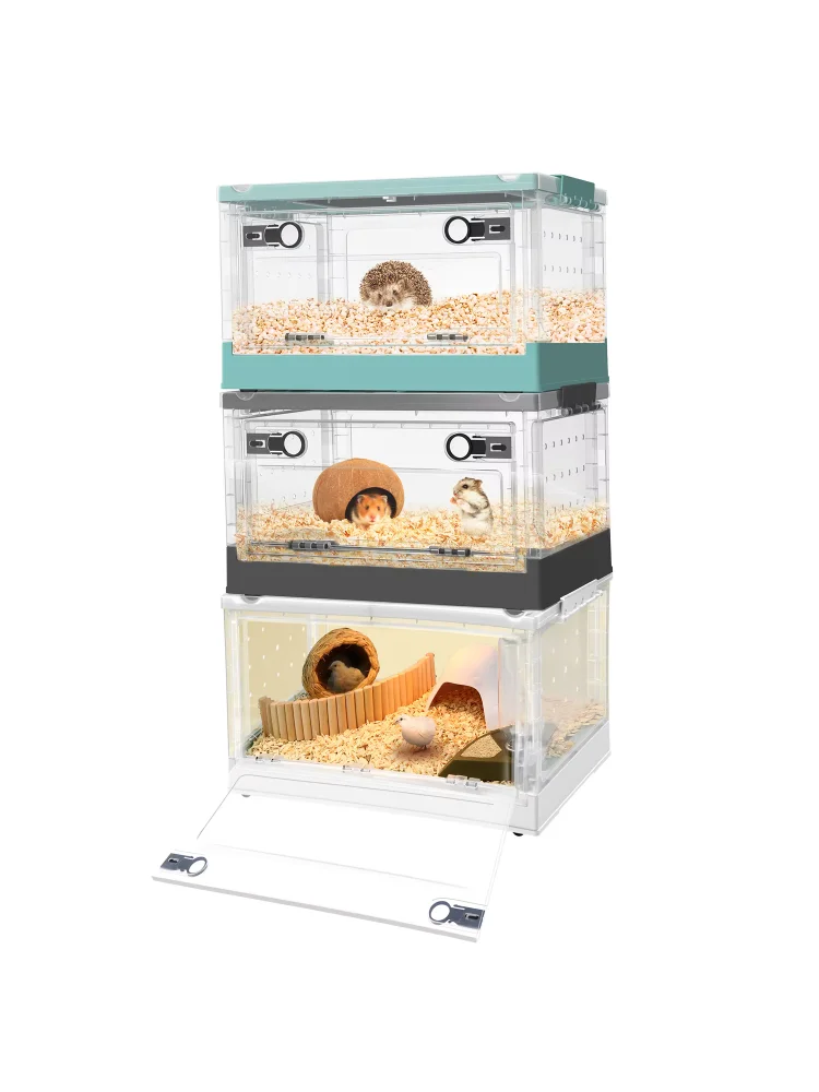 Foldable and stackable small animal terrarium, suitable for reptiles, lizards, geckos, turtles, hamsters, chinchillas