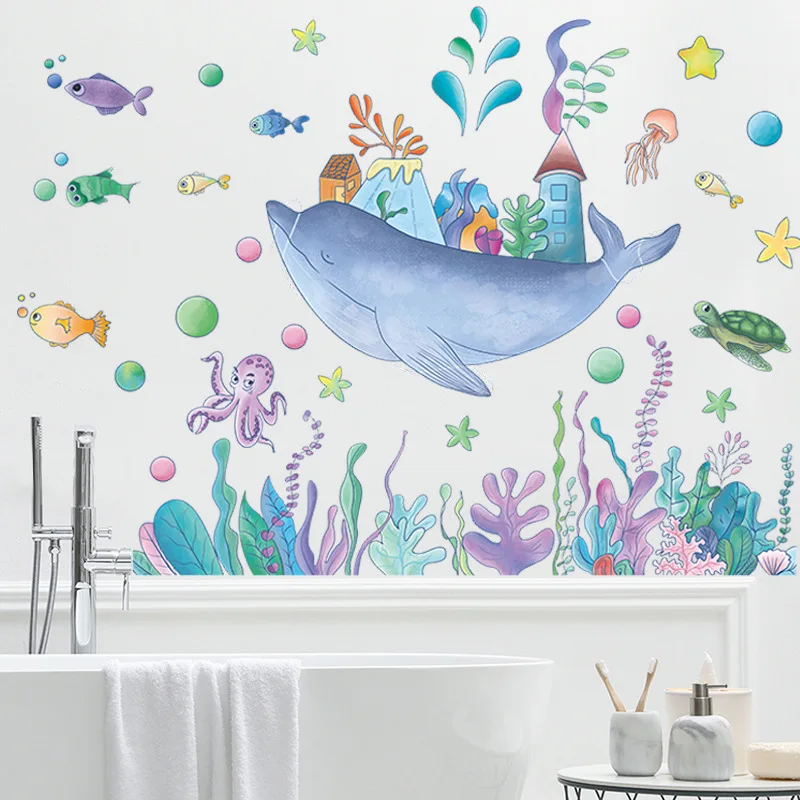 DIY Cartoon Fish Wall Stickers Boy Girl Nursery Kids Room Decoration Aesthetic Vinyl Bathroom Wall Decals Art Poster