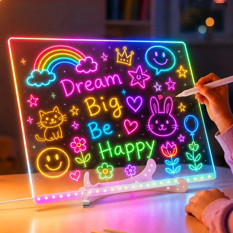 Led Drawing Board with 7 Colors, Acrylic Message Boards, Glow Doodle Board for Kids Christmas Birthday Presents