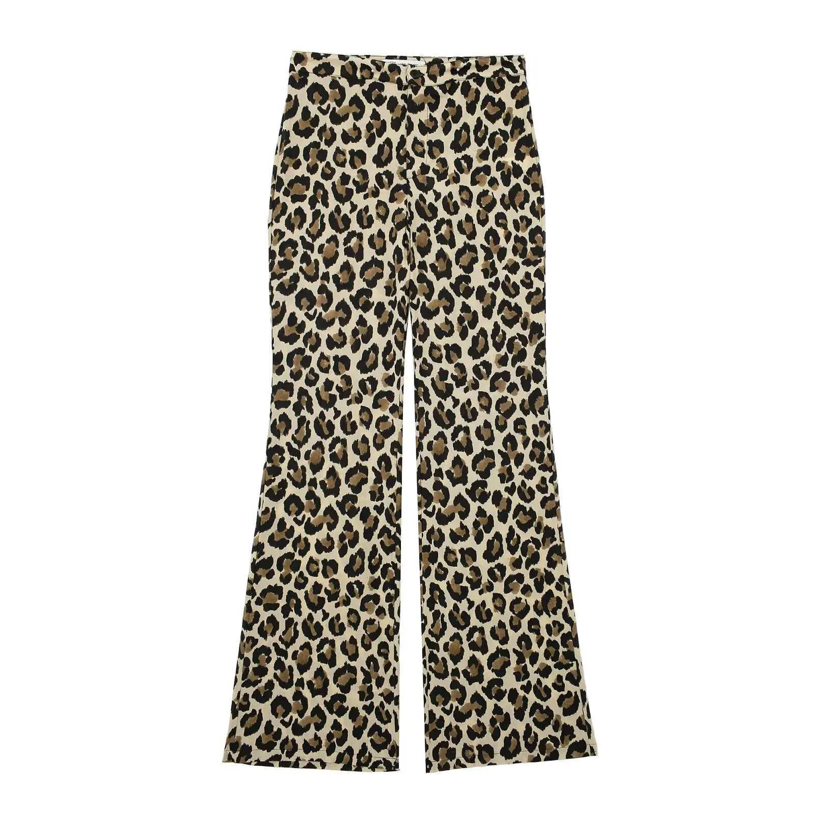 Pantaloni lunghi stampati leopardati Vintage da donna con cerniera a molla femminile pantaloni svasati Casual a vita alta pantaloni larghi moda