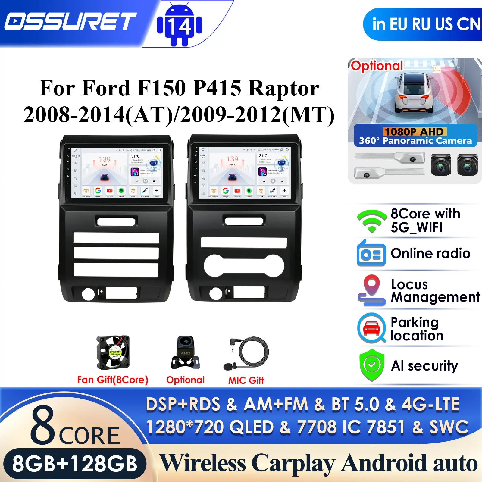 Hizpo Car Radio for Ford F150 P415 Raptor Manual AC 2009-2012 Android 14 Car Stereo GPS Navigator Wireless Carplay Android Auto