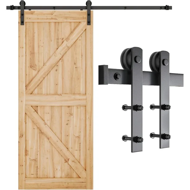 6.6ft barn door hardware kit, barn door track, sliding door hardware kit, smooth and quiet - easy to install