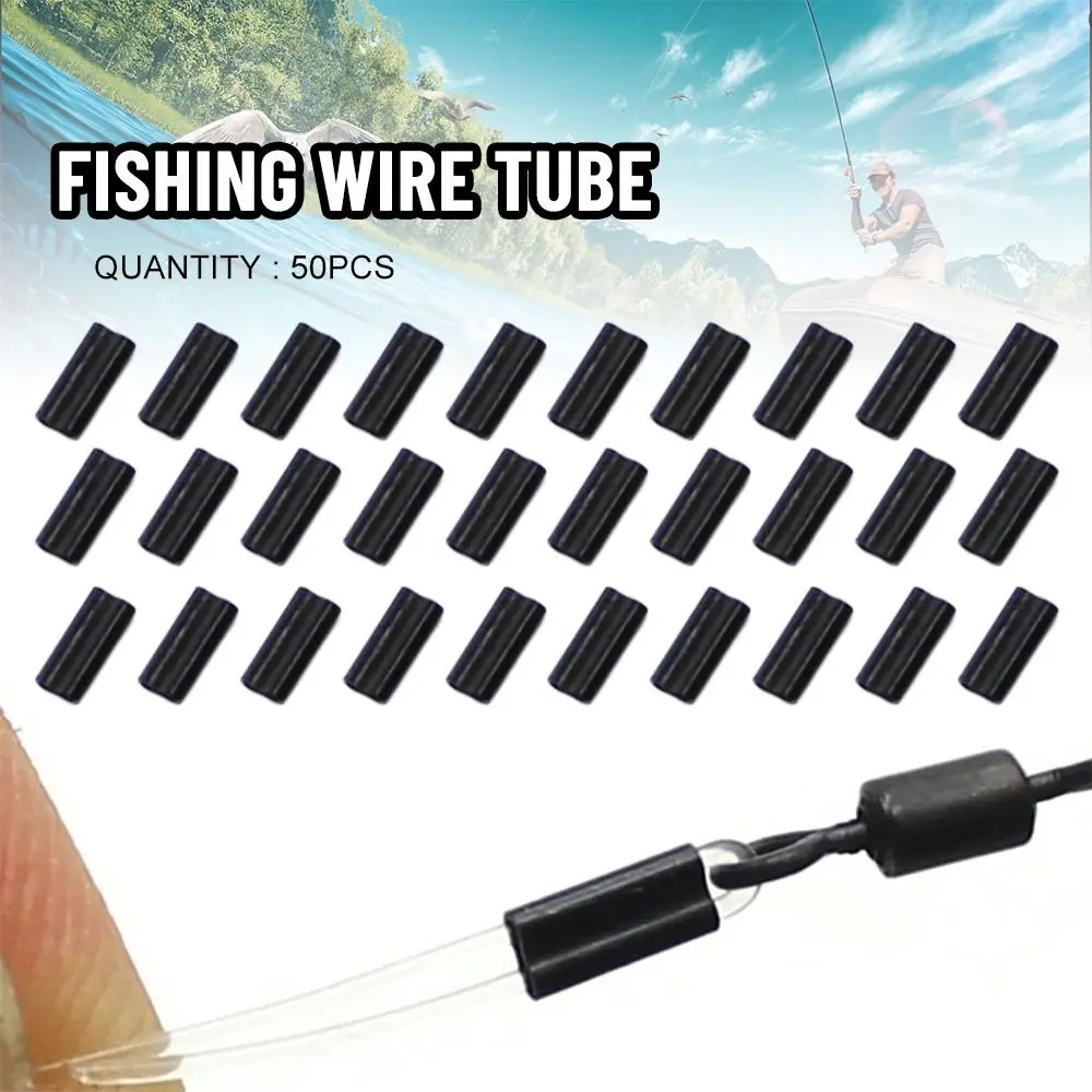 50pcs Carbon tube Fishing Crimp Sleeves Double Oval Fishing Line Crimping Tube Wire Crimp Connector Accessories 0.6mm 0.7mm