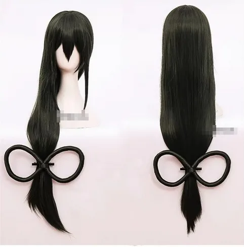 Asui Wig Cosplay Tsuyu Anime Boku No Hero Academia rambut sintetis tahan panas hijau tua panjang + topi Wig + penutup kepala