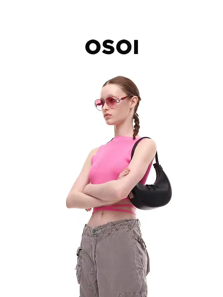 OSOI Korean Women's Moon Bend Bag Casual Fashion One Shoulder Underarm Bag Handheld Crescent Bag