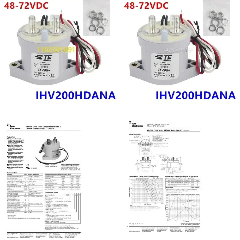 

2-2071410-2 IHV200HDANA DC Relay Contactor for TE BB Replaces EV200ADANA 48V 72V DC Original Quality