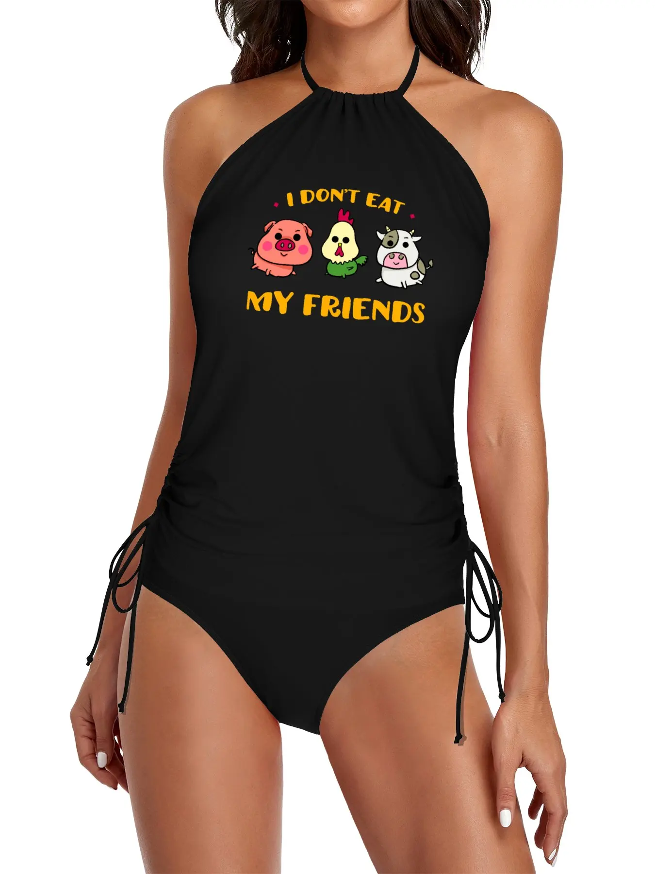 

I don't eat my friends - funny vegan Split Swimsuit Set swimsuit women beach clothes for women