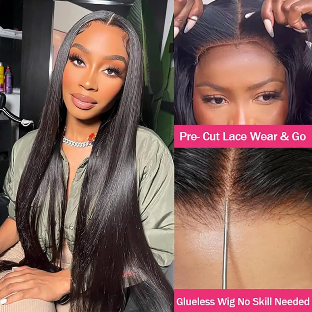 MARRYU 6X4 Glueless Wig Human Hair Ready To Wear PrePlucked Lace Closure Human Hair Wigs Brazilian Straight Glueless Wigs