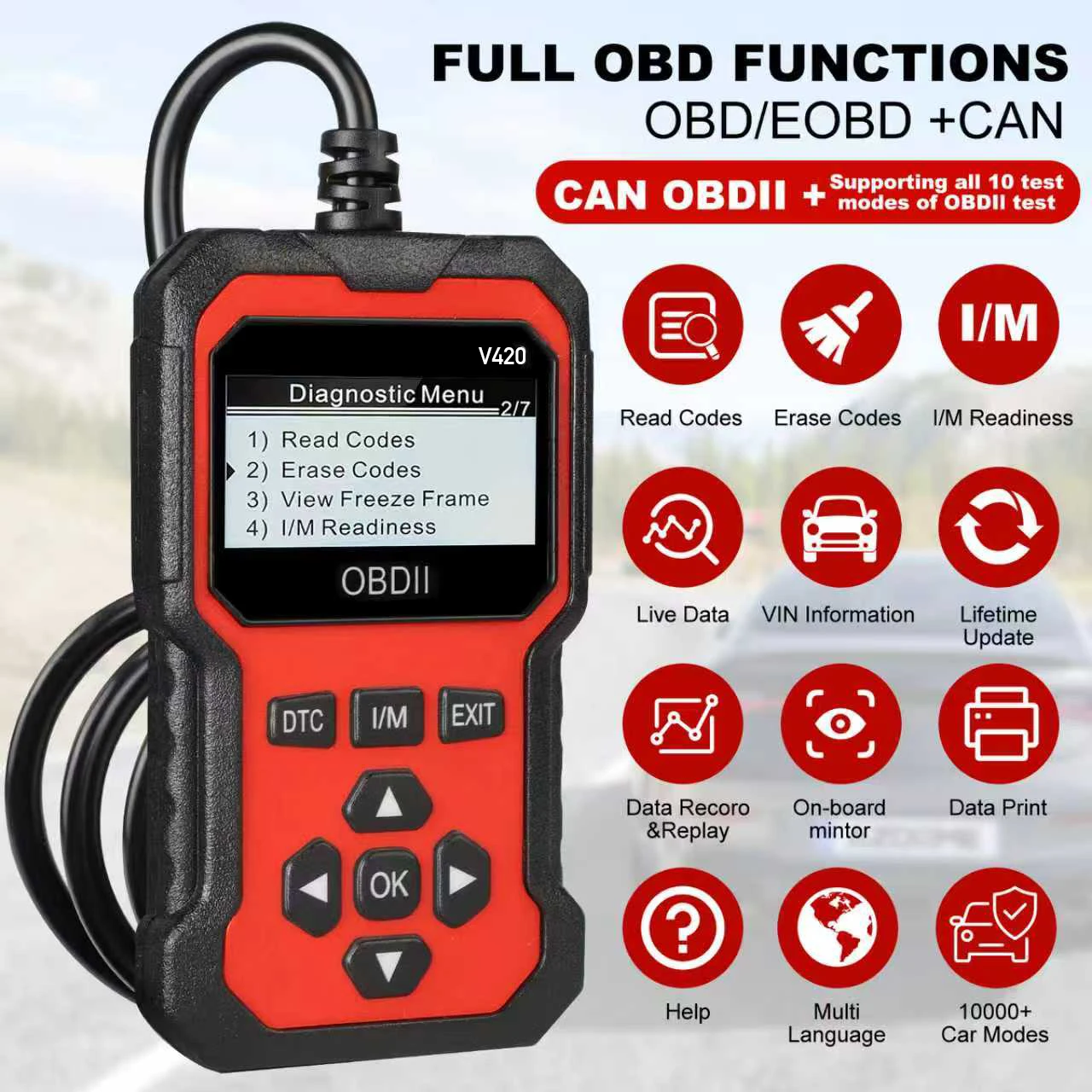 Escáner de Diagnóstico para Autos V420 2026 OBD2, Herramienta Todo en Uno para la Identificación de Problemas y Solución de Dificultades en Vehículos