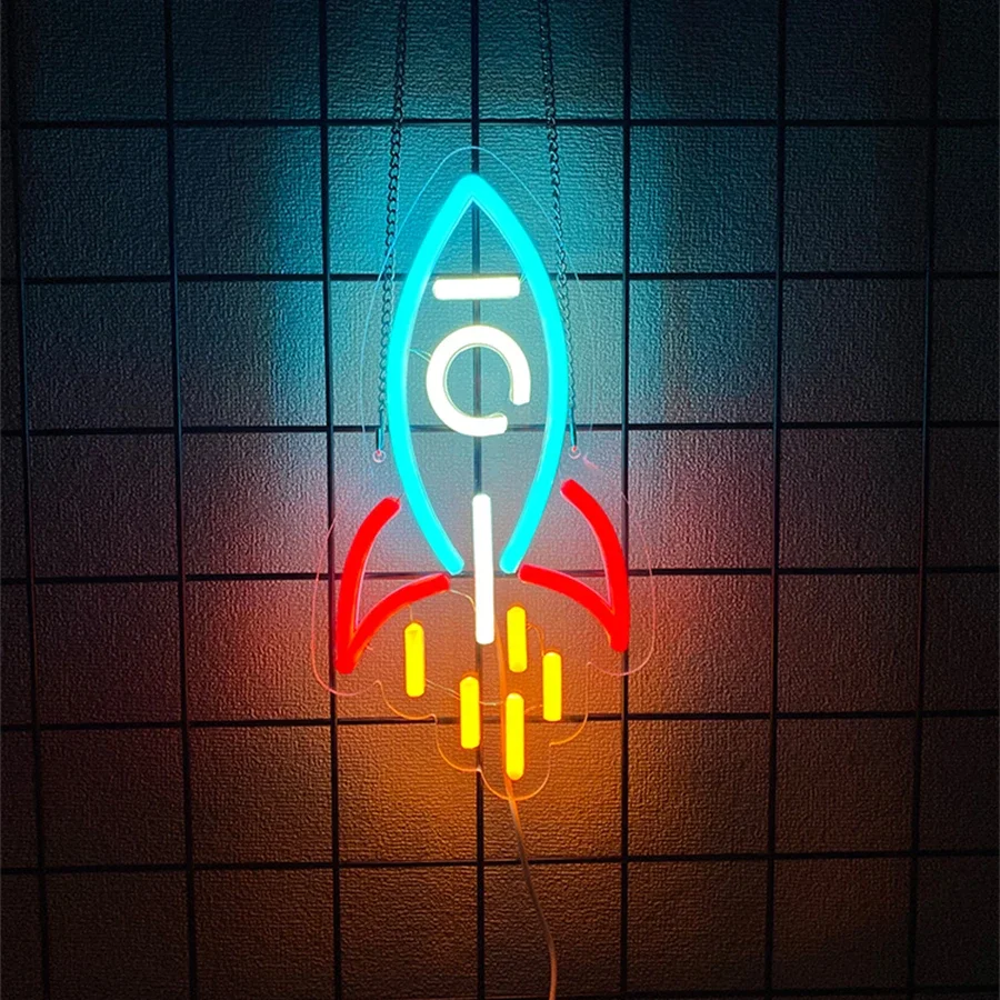 Rocket Neon Sign for Wall Decor, Spacecraft LED Light Sign For Room, Bar, Game Room Art Decor, Gifts For Friends.