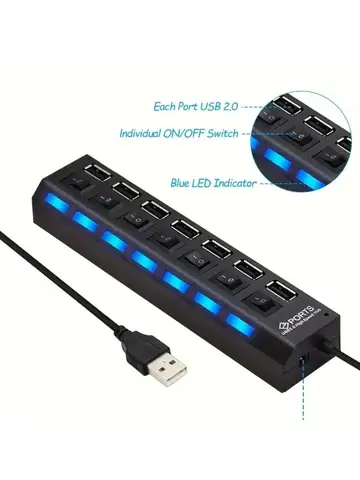 High Speed 4/7 Ports USB HUB 2.0 Adapter Expander Multi USB Splitter Multiple Extender with LED Lamp Switch for PC Laptop