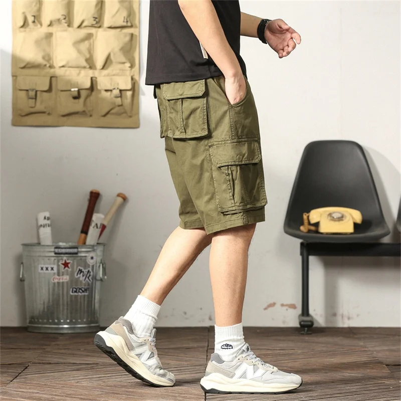 

Camouflage orts Men's Summer Five-Quarter Loose American Retro Casual Cotton Workwear Heavy-Du Mid-Length Trousers