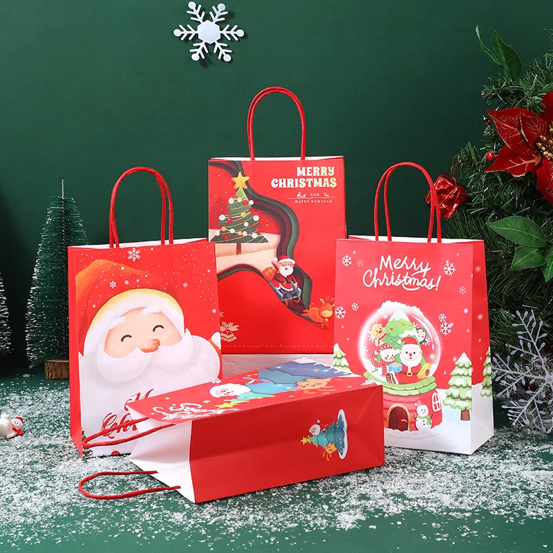 16pcs Christmas Paper Bags Xmas New Year Party Decorative Accessories Santa Claus Gift Bag Chocolate Nougat Packaging Pouches