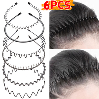 6/1pcs Metal Hair Band for Men Women Unisex Fashion Black Waved Hair Head Hoop Sports Headband Adult Hairband Hair Accessories