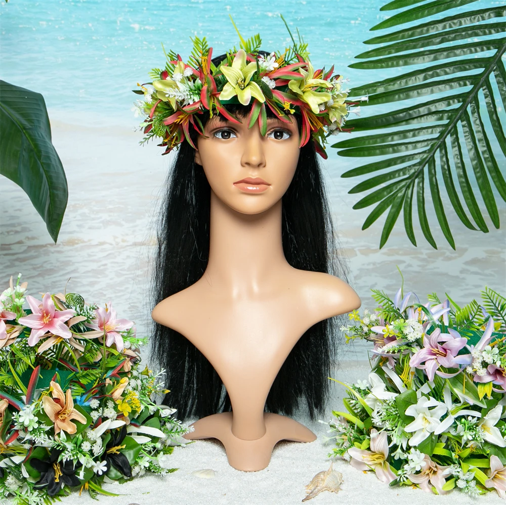

NEW Hawaiian Silk Lily Flower W Spider Lily Haku Headband Floral Garland for Wedding Party Hula Girl Dance performance Festival