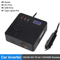 DC 12V/24V to AC 110V/220V Converter Power Adapter 120W QC 3.0 USB Chargers Voltage Display Car Inverter 6 Ports Sockets