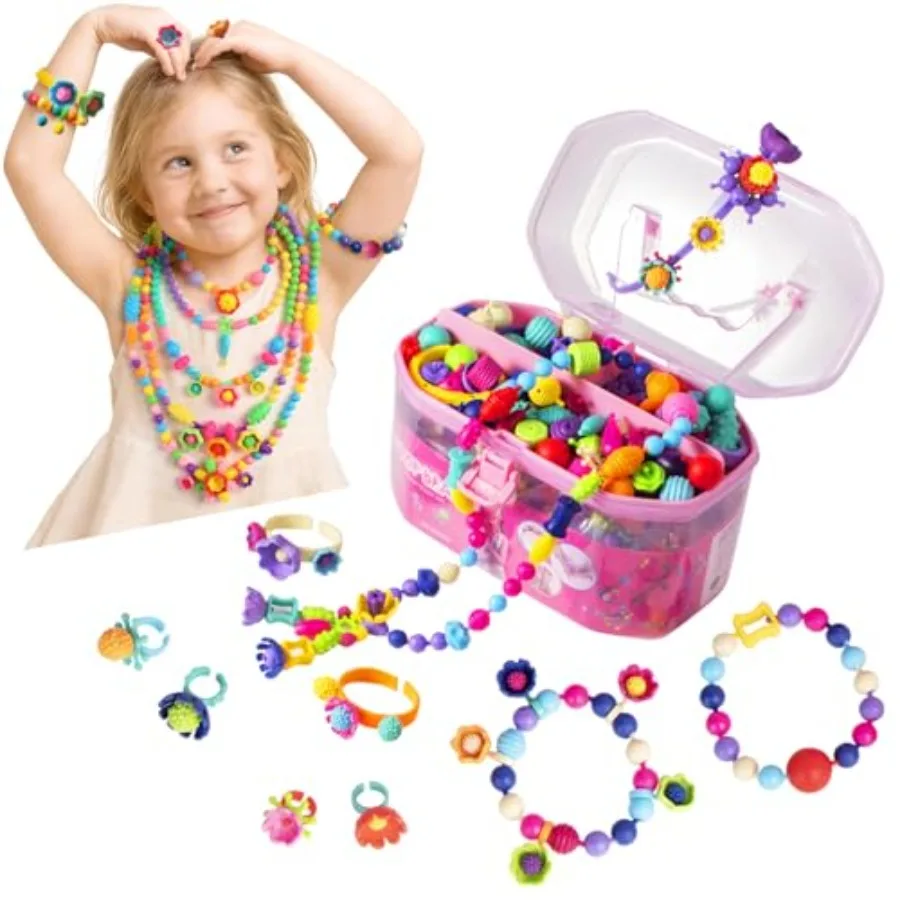 

Pop Beads Jewelry Making Kit - Arts and Crafts for Girls 3-7 Years Old Snap Beads Toys - Necklace Bracelet Ring Creative DIY Se
