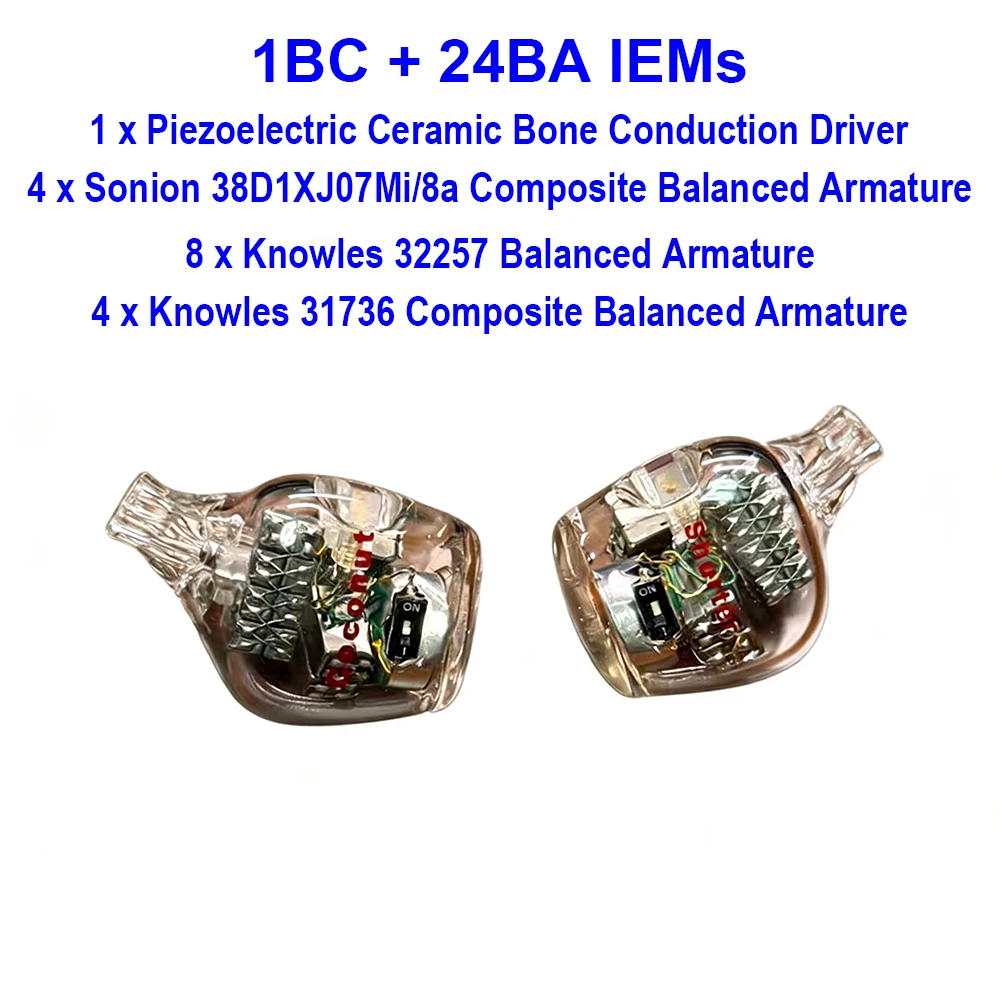 HiFi IEM-oortelefoon in-ear monitoren Oordopjes Bedrade hoofdtelefoon 1BC + 24BA Hybride oortelefoon COCONUT IEM's voor audiofiele muzikant