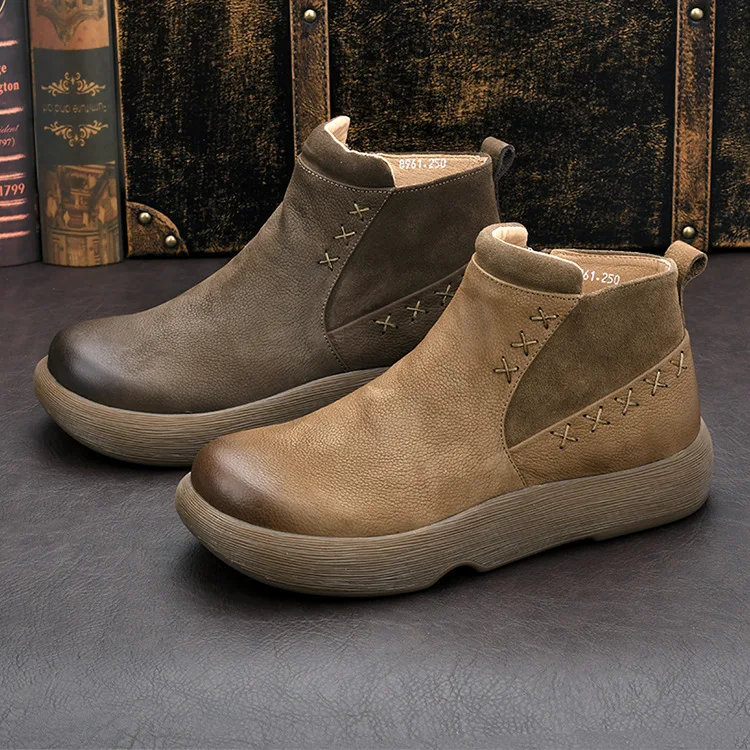 

Boots Men 2025 Winter Plush Mid Top Chelsea Short Boots Zipper High Top Boots Leather Boots