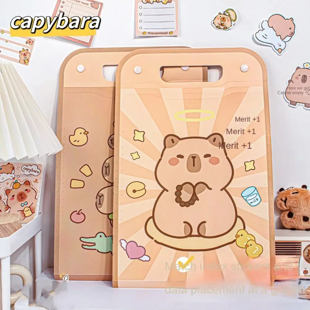 Vertical Capybara File Storage Holder Bellows bag 13 Pockets Capybara Homework Orginizer Handheld with Index Stickers