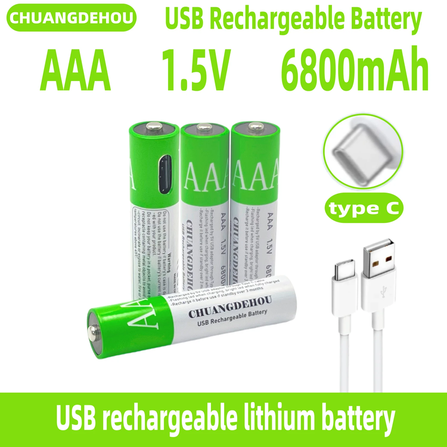 

AAA battery USB rechargeable AAA 1.5V 6800mAh lithium battery, USB-C direct fast charging, AAA battery USB power adjustable