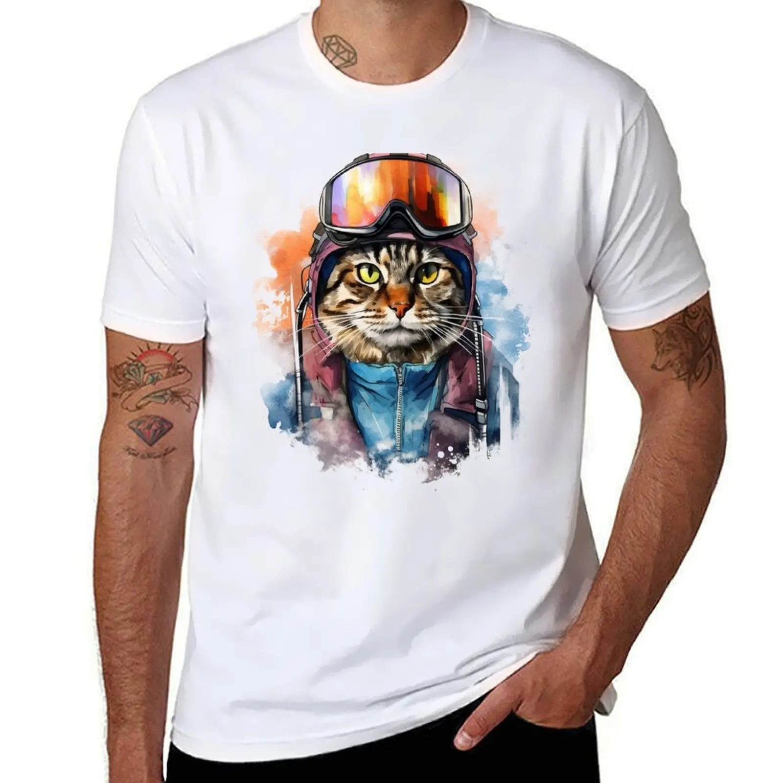 Ski Cat in Ski Googles T-Shirt t shirts with prints man t shirt graphic T-Shirt
