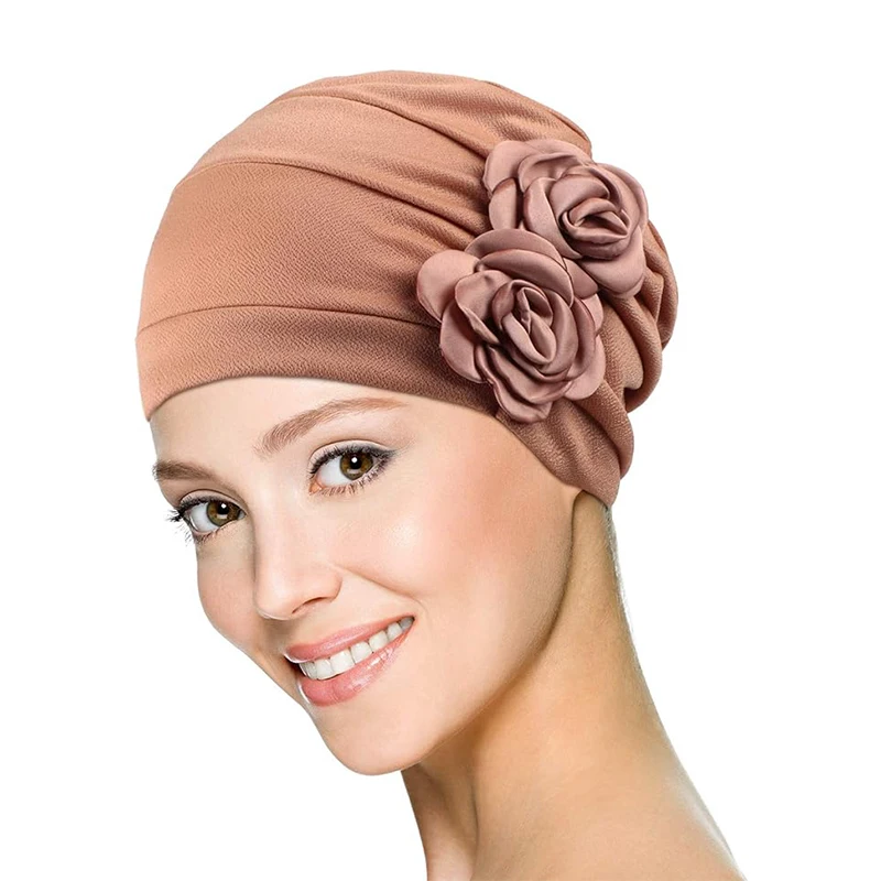 New Women Solid Colors Flower Decro Turban Cap Beanies Muslim Hijab Soft Head Cover Hair Loss Cancer Chemo Hat Islamic Head Wrap