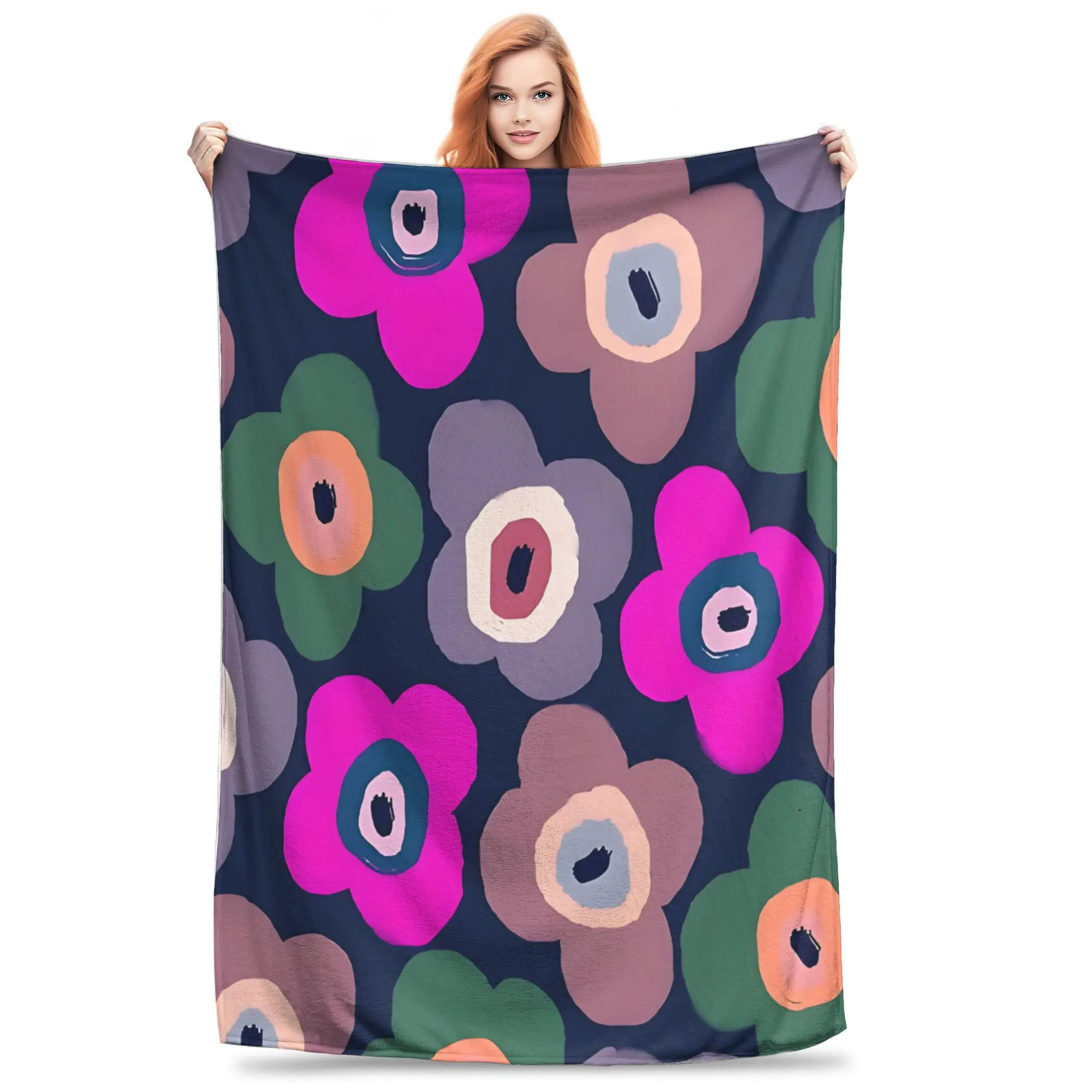 1PC Iconic Modern Scandinavian Floral Pattern  Winter Blankets for Adults Bedding Home Interior Sofa Knee