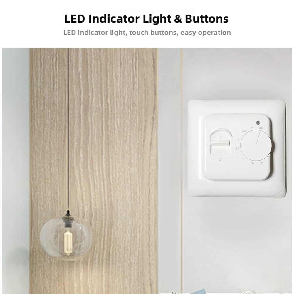 Mechanical Room Thermostat AC 110-220V White Flame-resistant PC Temperature Control Knob With LED Indicator For Electric Floor H