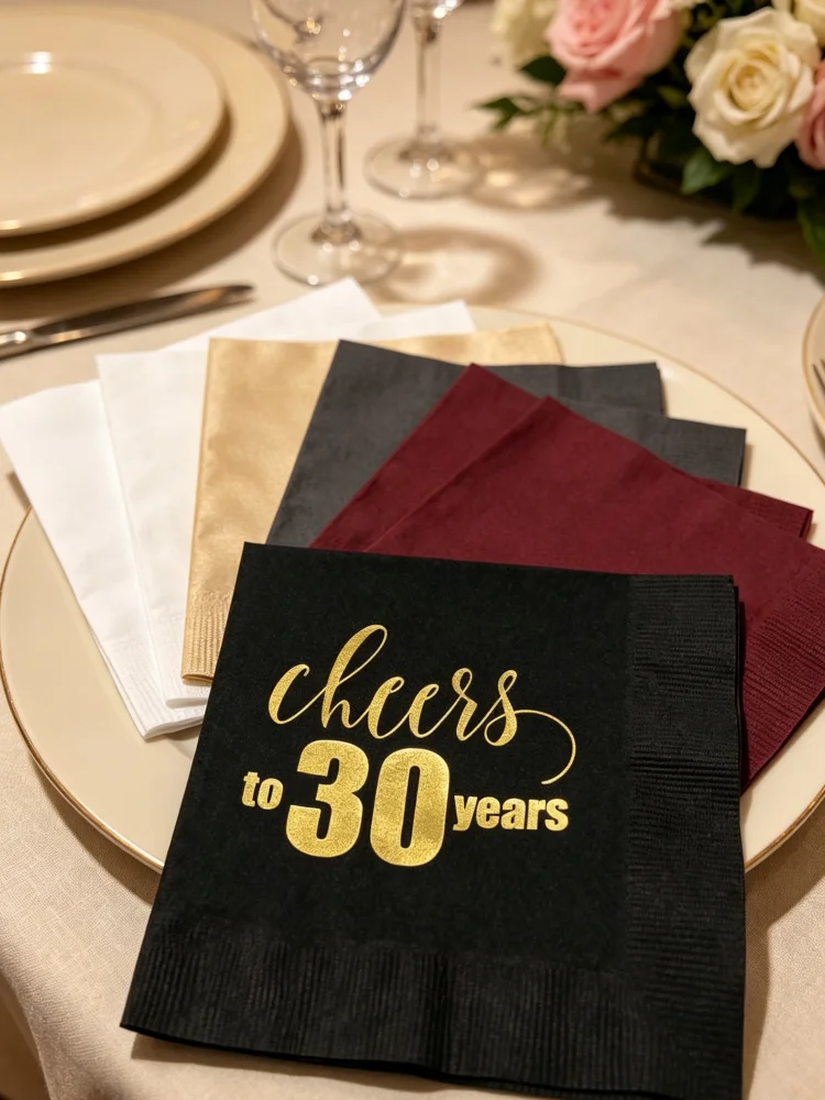 Gold Foil Stamped Cheers to 30 Years Cocktail Napkins Disposable Paper Napkins For 30th Birthday Party & 30th Wedding