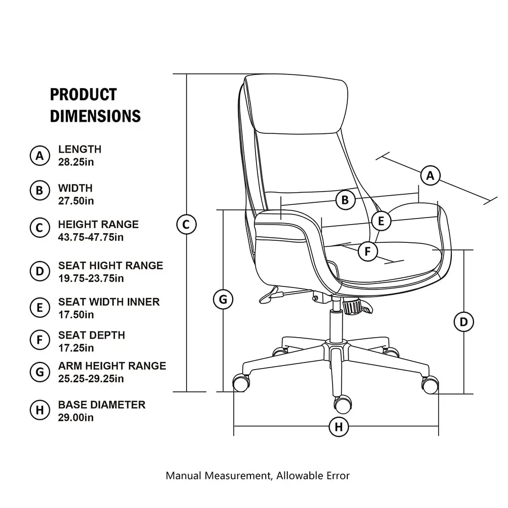 Modern Executive Office Chair High Back PU Leather Ergonomic Adjustable Swivel Task Chair with Lumbar Support, Customized