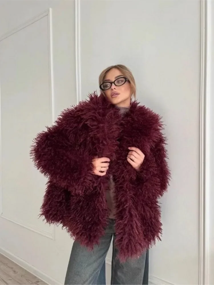أزياء شارع العليا سيدة معطف فرو المنك المرأة الشتاء ايكو الفراء سترة دافئة رقيق فضفاض كم طويل التلبيب سترة معطف الفرو #3