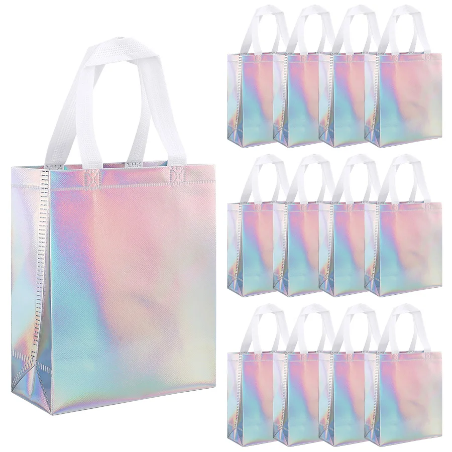 Sacs cadeaux colorés non tissés avec effet laser, 10/20 pièces, pour mariage, fête d'anniversaire, cadeaux pour invités, emballage de bonbons et de biscuits de Noël