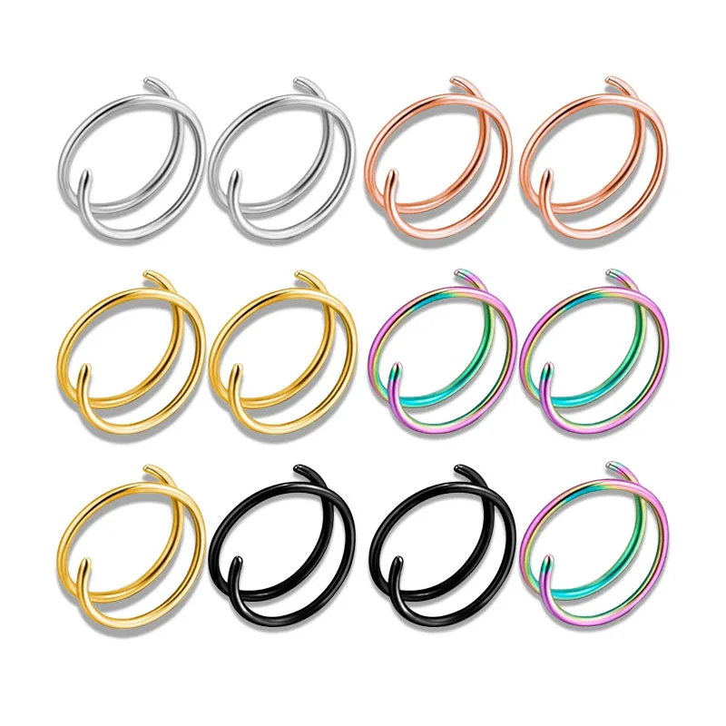 Double Hoop Nose Ring Stainless Steel for Single Piercing, Snug Spiral Nose Ring 20G 8/10mm Thin Nose Rings Piercing Jewelry