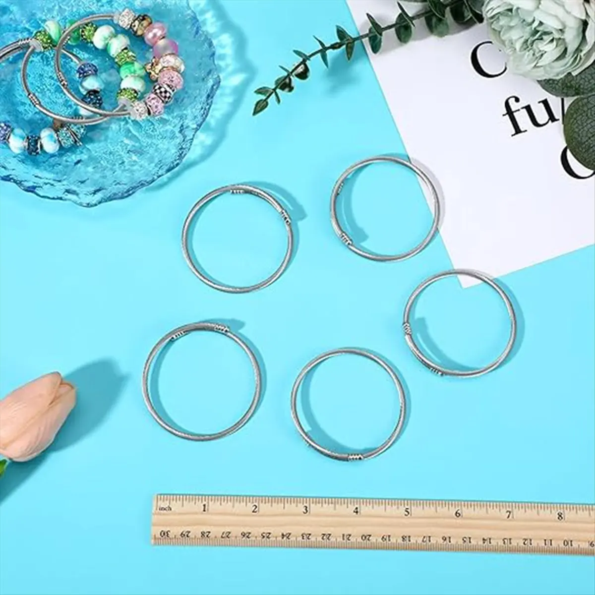 ABDD HOT  45Pcs Snake Charm Bracelet Set Expandable Bangle Bracelets Adjustable Silver Snake Bracelet Chain for Women DIY Jewelr
