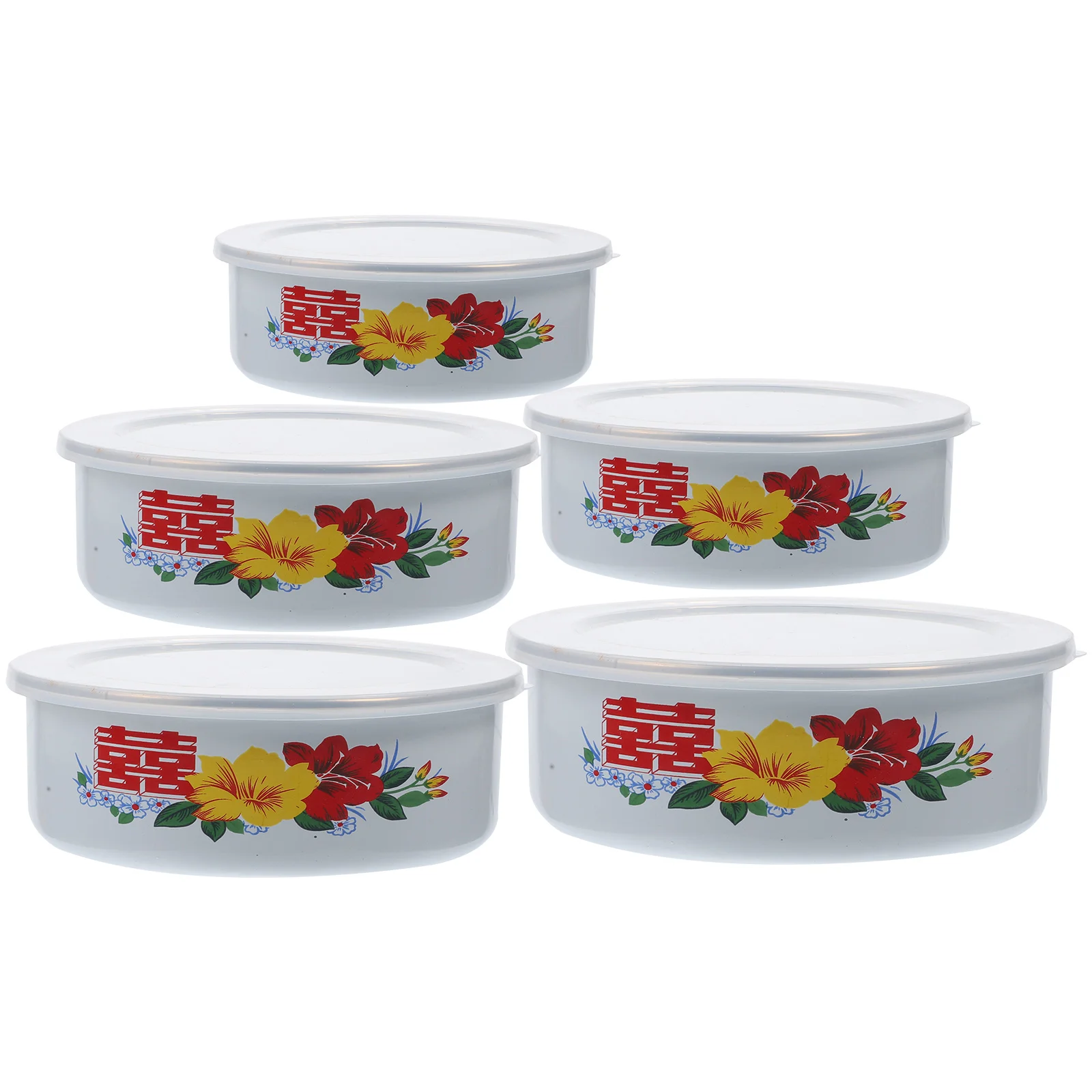 Salad Instant Noodle Storage Bowl with Lid Food Deepen Enamel Soup Enamelware Metal Bowls Lids Containers