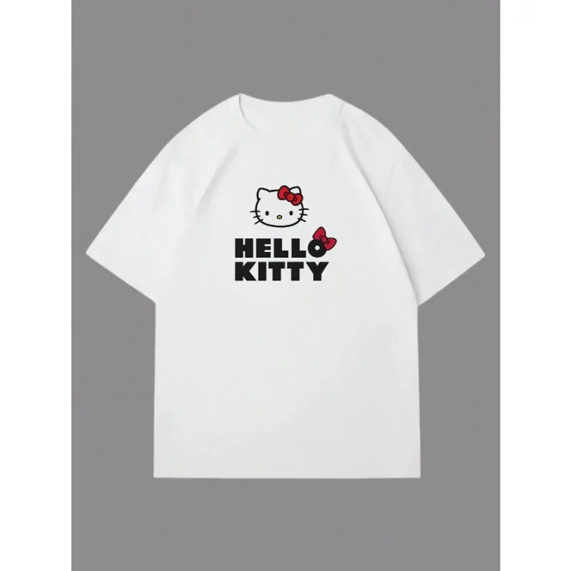 تي شيرت سانريو هالو كيتي كاجوال بأكمام قصيرة، رقبة دائرية ومطبوع برسوم كارتونية سريعة الجفاف، كورومي ماي ميلودي هالو كيتي Y2K